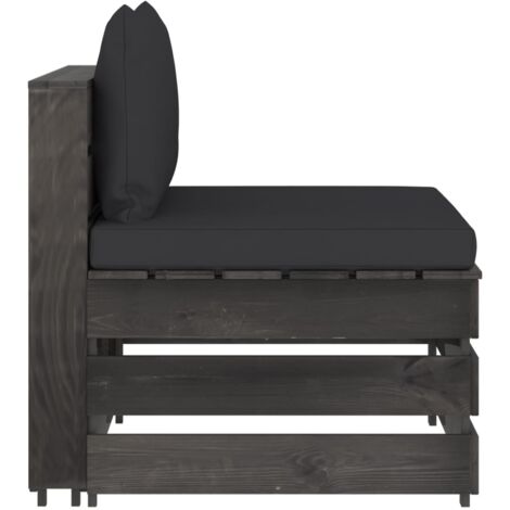 INLIFE Canapé central sectionnel avec coussins Bois imprégné de gris (1/5)