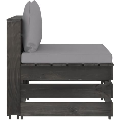 INLIFE Canapé central sectionnel avec coussins Bois imprégné de gris (1/5)