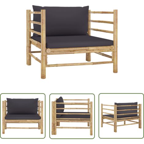 INLIFE Canapé de jardin avec coussins gris foncé Bambou (1/5)