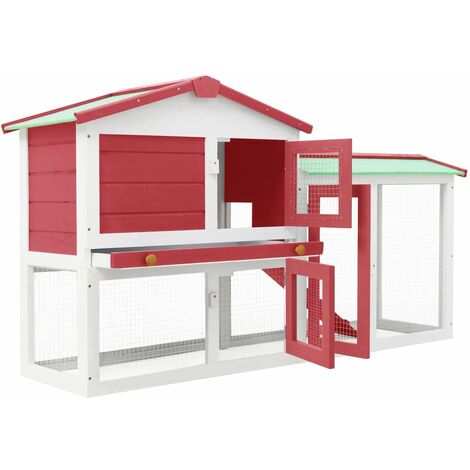 INLIFE Clapier large d'extérieur Rouge et blanc 145x45x85 cm Bois (1/5)