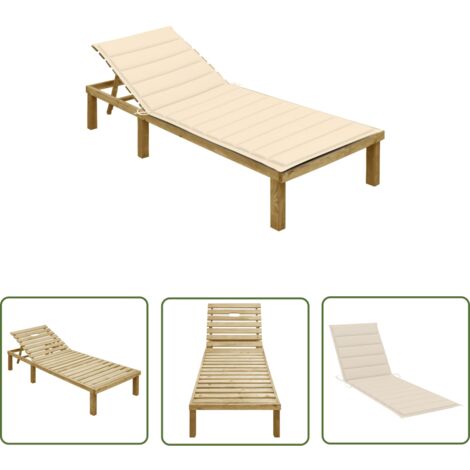 INLIFE Chaise longue avec coussin crème Bois de pin imprégné (1/5)
