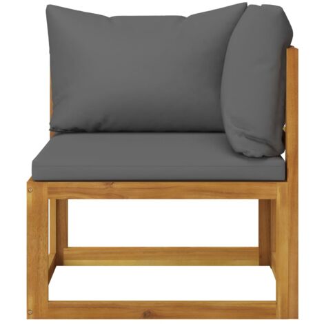 INLIFE Canapé d'angle sectionnel avec coussin gris foncé Bois d'acacia (1/5)