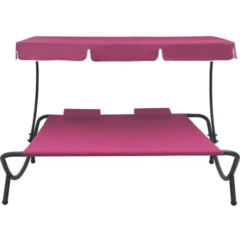INLIFE Lit de repos d'extérieur avec auvent et oreillers Rose (1/5)