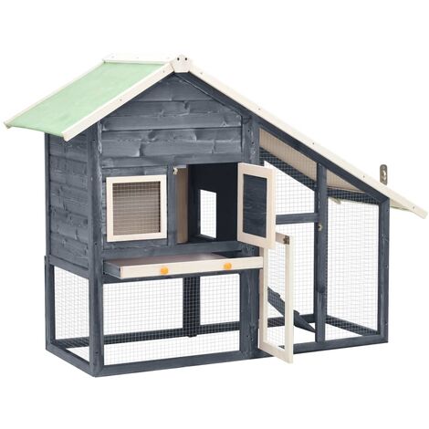 INLIFE Clapier Gris et blanc 140x63x120 cm Bois de sapin massif (1/5)