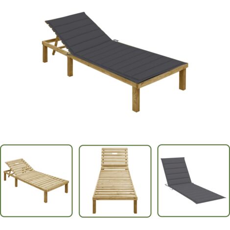 INLIFE Chaise longue avec coussin anthracite Bois de pin imprégné (1/5)