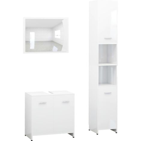 INLIFE Ensemble de meubles de salle de bain 3 pcs Blanc Aggloméré (1/5)