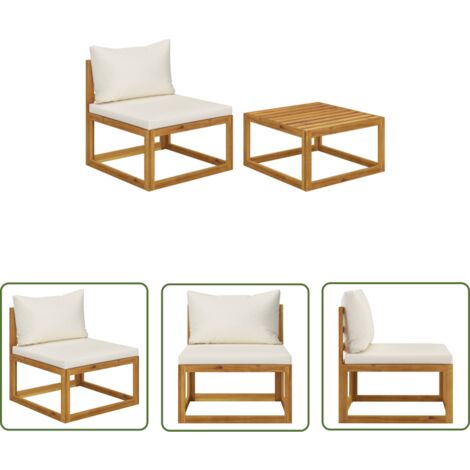 INLIFE Salon de jardin 2 pcs avec coussin Bois d'acacia solide (1/5)
