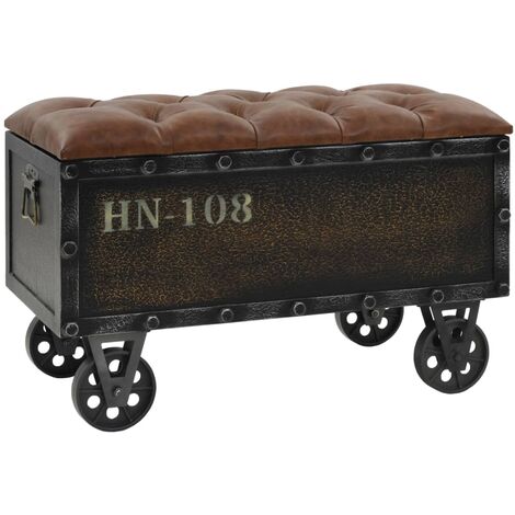 INLIFE Banc de rangement Bois massif et similicuir 80,5x41x50 cm