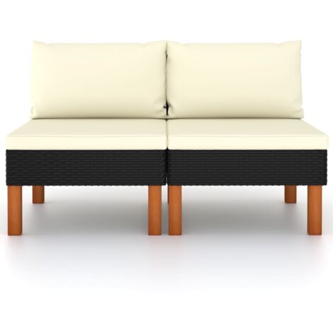 INLIFE Canapés centraux 2 pcs Résine tressée et bois d'eucalyptus (1/6)
