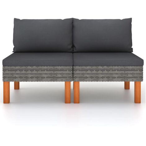 INLIFE Canapés centraux 2 pcs Résine tressée et bois d'eucalyptus (1/5)