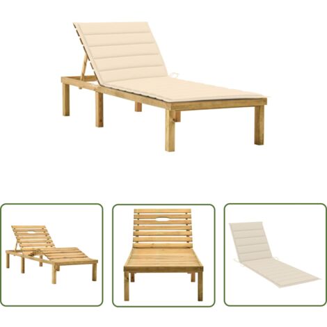 INLIFE Chaise longue avec coussin crème Bois de pin imprégné (1/5)