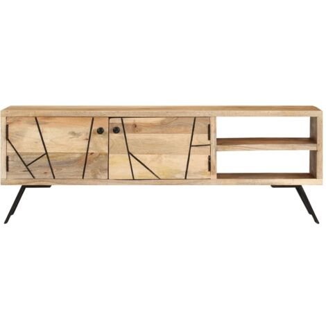 INLIFE Meuble TV 110x30x40 cm Bois massif de manguier (1/5)