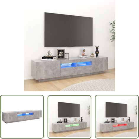 INLIFE Meuble TV avec lumières LED Gris béton 180x35x40 cm (1/5)