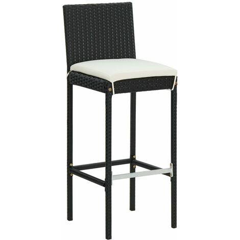 INLIFE Tabourets de bar de jardin et coussins 2pcs Noir Résine tressée (1/5)