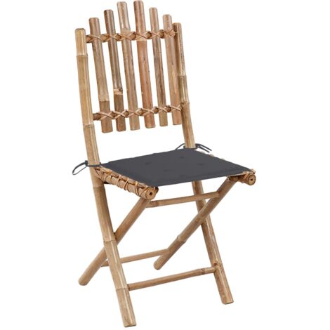 INLIFE Chaises pliables de jardin 2 pcs avec coussins Bambou (1/5)