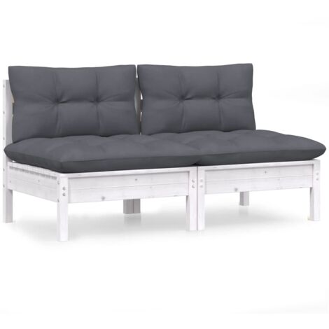 INLIFE Canapé 2 places de jardin avec coussins anthracite Bois de pin (1/5)