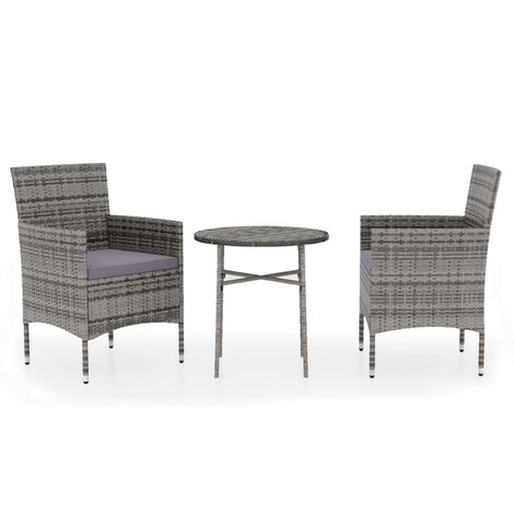 INLIFE Ensemble de salle à manger de jardin 3 pcs Résine tressée Gris (1/5)