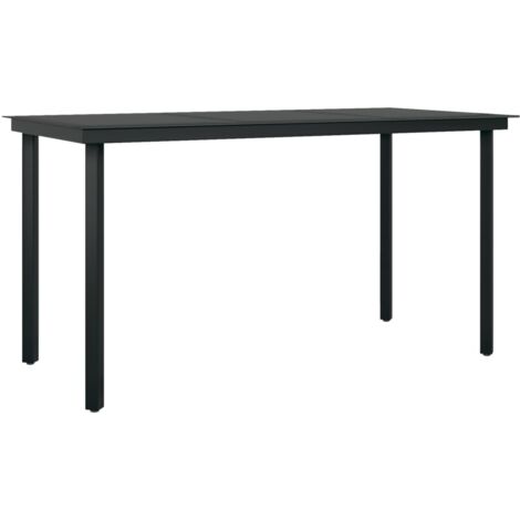 INLIFE Table à dîner de jardin Noir 140x70x74 cm Acier et verre (1/5)