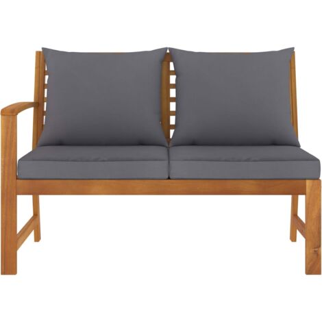 INLIFE Banc de jardin 114,5 cm avec coussin gris foncé Bois d'acacia (1/5)