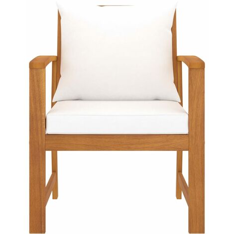 INLIFE Chaises de jardin 2 pcs avec coussin crème Bois d'acacia massif (1/5)
