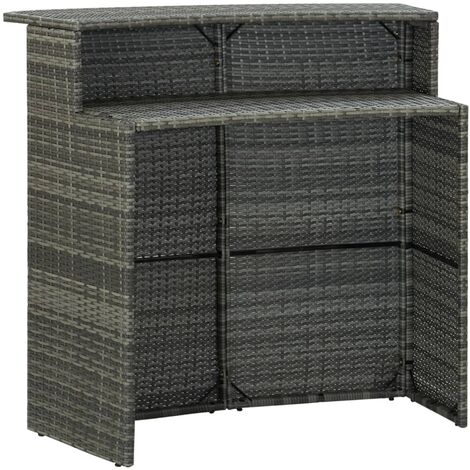 Table de bar de jardin en résine tressée gris 120x55x110 cm – Cadre acier enduit de poudre – Résistante aux intempéries