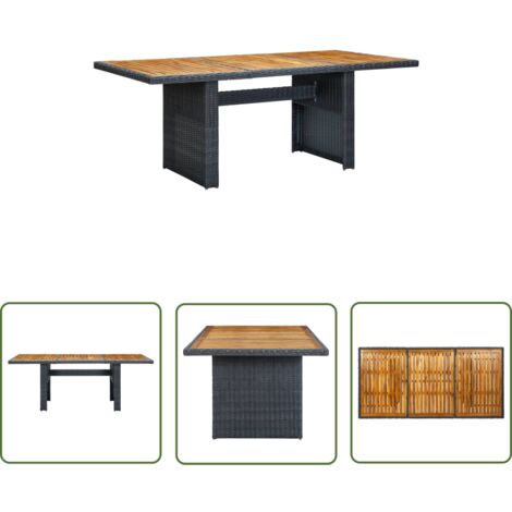 INLIFE Table de jardin Gris foncé Résine tressée et bois d'acacia (1/5)
