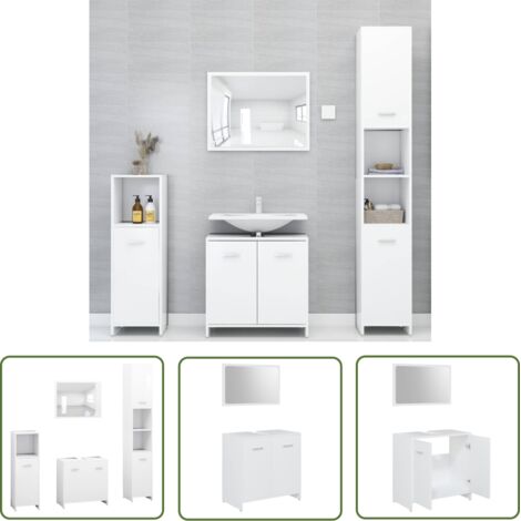 INLIFE Ensemble de meubles de salle de bain 4 pcs Blanc Aggloméré (1/5)