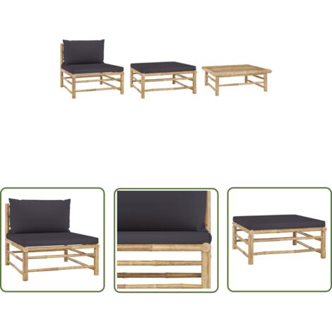 INLIFE Salon de jardin 3 pcs avec coussins gris foncé Bambou (1/5)
