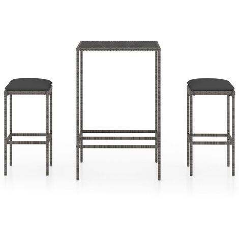 INLIFE Ensemble de bar de jardin 3 pcs et coussins Résine tressée Gris (1/5)