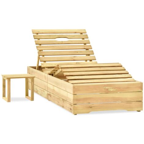 INLIFE Chaise longue de jardin avec table et coussin Pin imprégné (1/5)