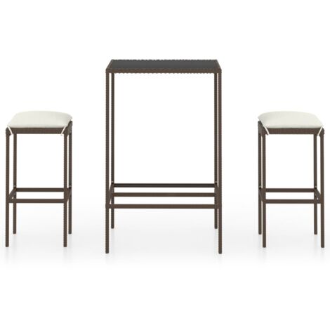 INLIFE Meuble de bar de jardin 3 pcs et coussins Résine tressée Marron (1/5)