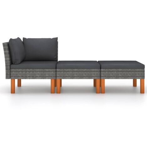INLIFE Salon de jardin 3pcs Résine tressée et bois d'eucalyptus massif (1/5)