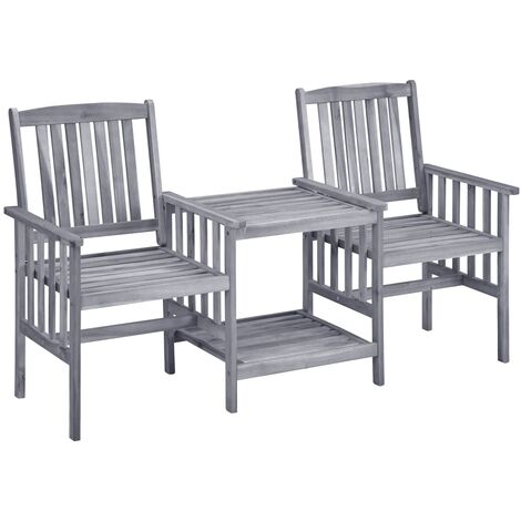INLIFE Chaises de jardin avec table à thé et coussins Acacia solide (1/5)