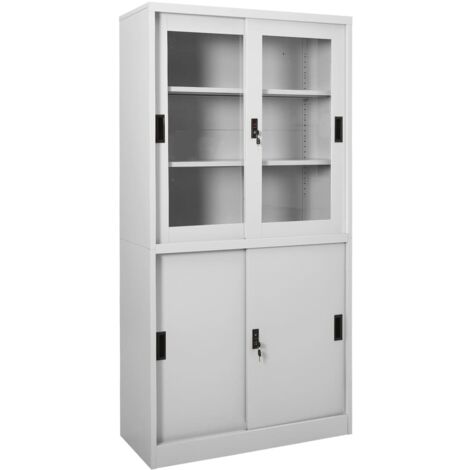 INLIFE Armoire à bureau porte coulissante Gris clair 90x40x180cm Acier (1/5)