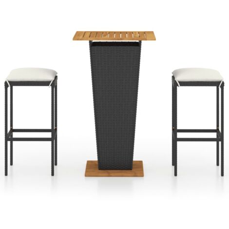 INLIFE Ensemble de bar de jardin 3 pcs et coussins Résine tressée Noir (1/5)