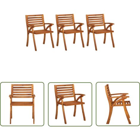 INLIFE Chaises de jardin 3 pcs Bois d'acacia solide (1/5)