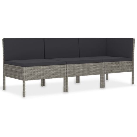 INLIFE Salon de jardin 3 pcs avec coussins Résine tressée Gris (1/5)