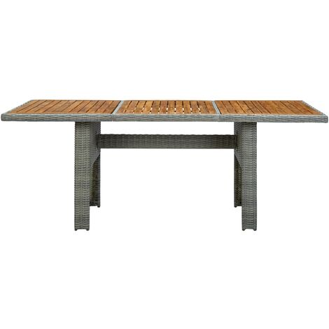 INLIFE Table de jardin Gris clair Résine tressée et bois d'acacia (1/5)