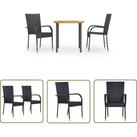 INLIFE Ensemble de salle à manger de jardin 3 pcs Résine tressée Noir (1/5)