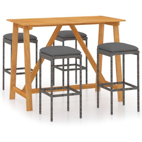 INLIFE Ensemble de bar de jardin avec coussins 5 pcs Gris (1/5)