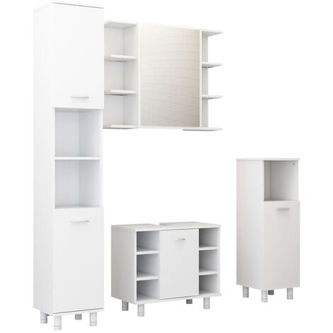 INLIFE Ensemble de meubles de salle de bain 4 pcs Blanc Aggloméré (1/5)