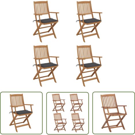 INLIFE Chaises pliables de jardin 4 pcs avec coussins Bois d'acacia (1/5)
