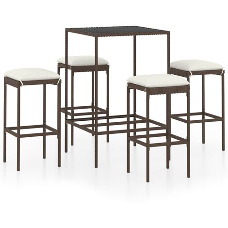 INLIFE Meuble de bar de jardin 5 pcs et coussins Résine tressée Marron (1/5)