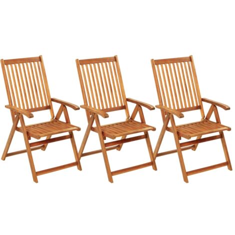 INLIFE Chaises pliables de jardin 3 pcs avec coussins Bois d'acacia (1/5)