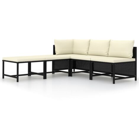 INLIFE Salon de jardin 5 pcs avec coussins Noir Résine tressée (1/5)