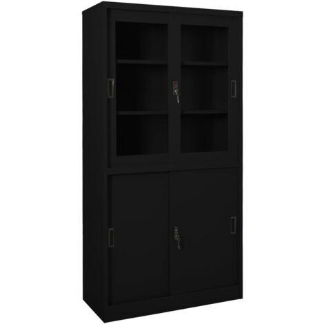 INLIFE Armoire de bureau avec porte coulissante Noir 90x40x180cm Acier (1/5)