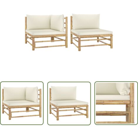 The Living Store Salon de jardin 2 pcs avec coussins blanc crème Bambou - Salon De Jardin - Mobilier De Jardin - Set De Salon - Meubles De Jardin - Bambou (1/5)