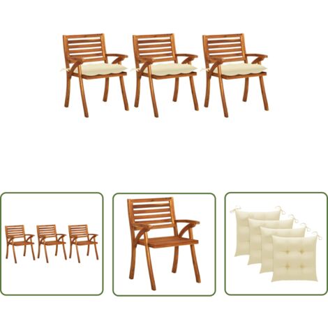INLIFE Chaises à dîner de jardin avec coussins 3 pcs Acacia massif (1/5)