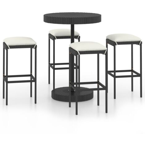 INLIFE Ensemble de bar de jardin 5 pcs et coussins Résine tressée Noir (1/5)