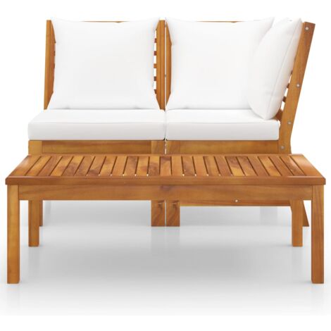 INLIFE Salon de jardin 3 pcs avec coussin crème Bois d'acacia solide (1/5)